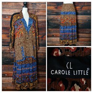 CL Carole Little Vintage 80's Skirt Set Outfit Midi Jacket Bohemian Rayon